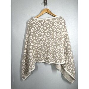 Blanket Poncho Cream & Beige Leopard Print Soft Women's One Size S M L Sweater